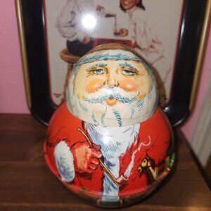 Vintage 1980 Bristol Ware Santa Claus Tobacco Tin Container Christmas Decor